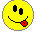 Two yellow smiley faces with black eyes and red lips, one facing left, the other right.