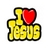 Pixelated static icon featuring yellow text and a red heart symbol on white background.