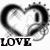 Black-and-white heart-shaped icon with decorative borders and text reading "LOVE IS OVERRATED" in pixelated font.