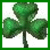 Animated sequence showing a green shamrock, Irish flag stripes, and crossed hockey sticks with a puck on ice.