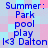 A static digital image displays text listing summer activities over a pixelated pastel background with pink and light blue squares.