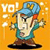 Pixelated character with blue hat and teal shirt stands against orange background, arms raised, with 'YO!' text in white on left side.