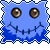 Blue pixelated ghost with brown eyes and mouth, transitioning to a split face with 'BOO!' text below.