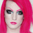 A pixelated image of a person with bright pink hair and makeup, next to bold pink text reading "jeffie fucking star" on a white background.