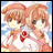 Pixelated anime-style buddy icon featuring two identical female characters with orange hair and white dresses against a blue sky background, paired with "Anime IM" text on black.