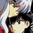 Pixelated anime-style buddy icon featuring two characters with text overlays on a black background.