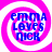 Four identical circular icons arranged in a , each with a pink and white spiral background and blue text reading "EMMA LOVES NICK"