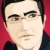 Static pixelated portrait of a person with dark hair, light skin, and dark eyebrows against a red background, wearing dark clothing.