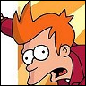 Pixelated cartoon character with orange spiky hair, wide eyes, and open mouth in shock, wearing red hoodie against yellow-orange background.