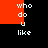 Pixelated text 'who do u like' repeated in two vertical on a black background with red rectangular accents