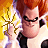 Animated cartoon character with red hair and black sunglasses in three sequential frames showing hand movement against a yellow background with white lightning effects.