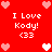 Red background with repeated white text "I Love Kody! <33" and alternating pink/white heart icons in a pattern