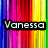 A colorful striped background with two names and changing symbols: Vanessa on the left, Robert Pattinson on the right.