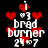 Pixelated icon with red hearts and white text on black background, showing 'brad burner 24.07' repeated in four quadrants.