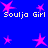 Blue background with pink star shapes and repeated "Soulja Girl" text in pixelated yellow font across multiple and