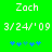 Green background displays 'Zach' text, date '3/24/09', and blue star icons with one green star in two identical side-by-side views.