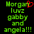 Green pixelated text on black background with red heart symbol replacing 'o' in first 'Morgan', two identical side-by-side