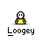 A contact sheet of 10 animated frames showing a pixelated stick figure character in various poses with blue particle effects, labeled "Loogey" beneath each frame on a gray background.