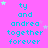 Pixelated cyan text on bright pink background with scattered light blue stars, repeating 'ty and andra together forever' in