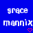 Blue background with white pixelated text 'grace' and 'mannix' in two , each repeated twice; pink heart symbols below the rightmost 'mannix'