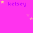A bright pink background displays multiple instances of the text 'kelsey' in purple, each accompanied by yellow and pink star icons in various positions.