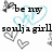Pixelated icon with black text 'be my soulja girl' over light blue heart outlines and gray hearts on white background.