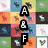Six distinct pixelated icons arranged in a , each with unique text and background elements