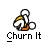 Pixelated character with white hair and orange pants performing a crunching motion, labeled 'Churn It' below.
