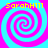 Four identical spiral patterns arranged in a with cyan and magenta colors, each containing yellow text "SarahH111" at the top
