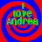 Four identical display green text "I love Andrea" over red and blue spiral backgrounds with visible pixelation