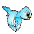 Six blue bird-like creatures in various flying poses on a gray background, each with large eyes and yellow beaks.