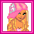 A 2x2 contact sheet of four pixel art frames featuring a cartoon character with pink hair and a baseball cap, alongside text phrases on butterfly-patterned backgrounds.