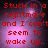 Red pixelated text reads "Stuck in a nightmare and I can't seem to wake up.." over a purple-hued, blurred background with light spots.
