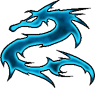 Nine blue dragon icons arranged in a on gray background, each with distinct body poses and tail shapes