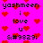 Pixelated pink background with red hearts and black text reading 'yashmeen i love u s:#9829' repeated in a pattern