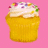 Pixelated cupcake with yellow wrapper and white frosting topped with colorful sprinkles on pink background, next to pixelated text reading "CANDY. SUGAR ME IS YUM BUT".