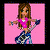 A 2x2 contact sheet of four pixelated animated frames featuring a cartoon girl with long brown hair in various music-themed poses and text elements on pink, black, and dark purple backgrounds.