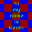 Green text reading 'hi my name is kevin' on a blue and red checkered background with diamond-shaped patterns.