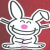 Pixelated white rabbit with long ears, pink nose, and closed eyes on a solid red background.