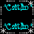 six identical pixelated turquoise 'Cattbo' text icons with white star and dotted line borders on a black background