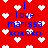Red background with white heart shapes and blue text reading "i love marissa xoxoxo" in pixelated font.