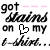 Animated text sequence with alternating pink and white heart symbols replacing the 'L' in 'on L my t-shirt', displaying phrases about stains on a shirt and being the biggest flirt.