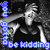 repeated black-and-white images of a person with hand near face, overlaid with blue text "be kidding" and blue pixelated symbols