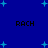 Blue background with scattered light blue plus signs and four instances of the text 'RACH' in black pixelated font.