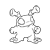 Pixelated grayscale line drawing of a stylized character with multiple limbs and abstract shapes, set against a plain white background.