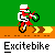 Pixelated image of a rider on an orange dirt bike against green and brown background with 'Excitebike' text below.