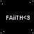 Black background with white stars and repeated text 'FAiITH<3' in white pixelated font, with a gray rectangle in the bottom-right corner.