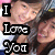 Pixelated image with overlaid text "I Love You" in white block letters on black rectangles, featuring two people in a close-up pose.