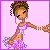 Pixelated avatar of a woman with braided hair in a white and purple dress, extending her arm toward the word 'Princess' on a light purple background.