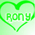 Green heart outline with white text 'Rony' inside on light green background.